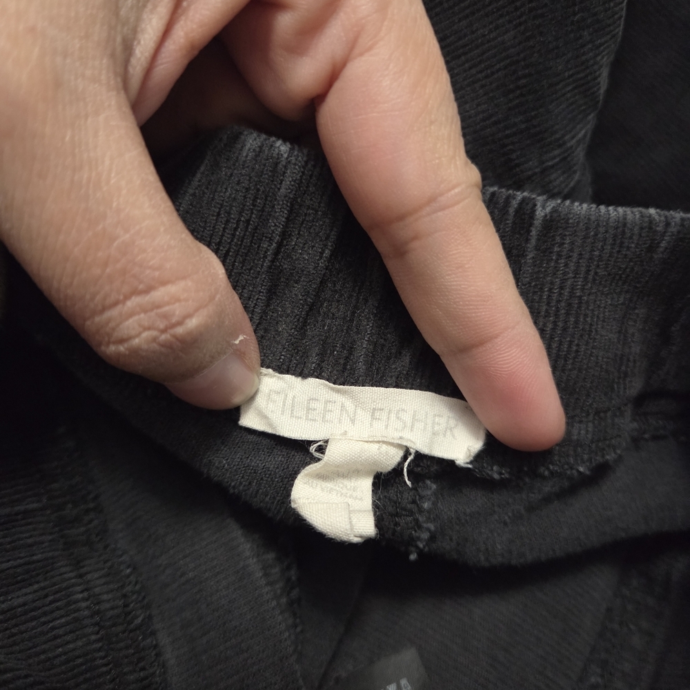 Eileen Fisher Black Corduroy Pull-On Pants Cotton Blend Minimalist Chic Comfort - Picture 5 of 9